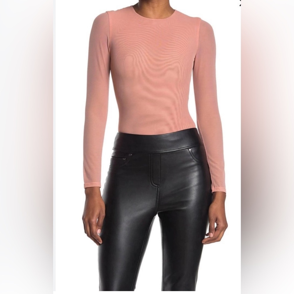 Alice & Olivia Crewneck Long Sleeves Peach Mesh Bodysuit